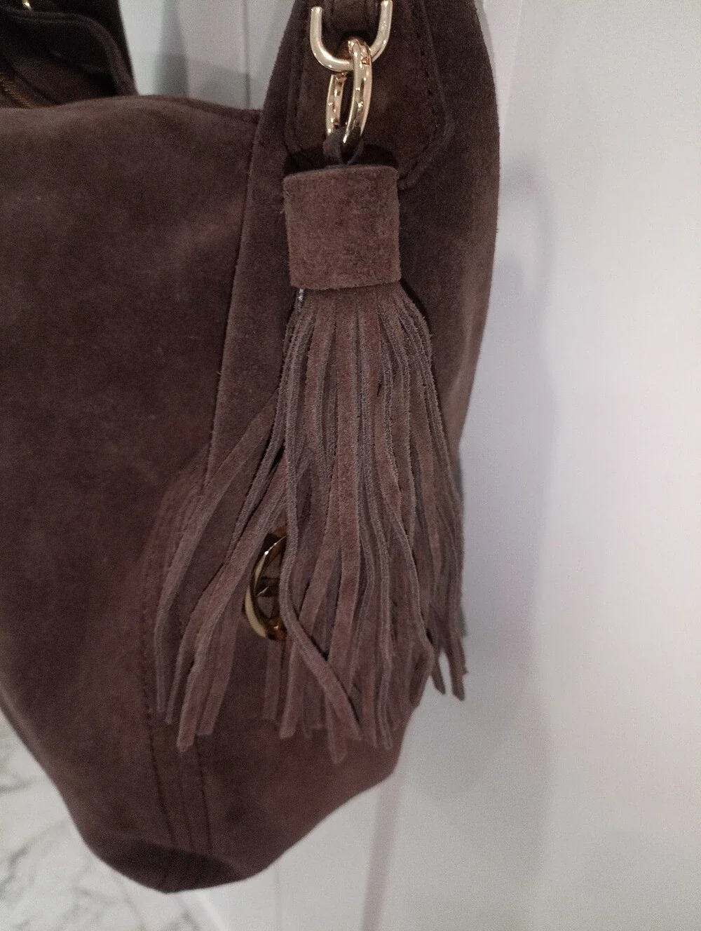 MICHAEL KORS Sonny Suede Medium Hobo Bag in 'Chocolate' Gold Hardware 🔥🥵